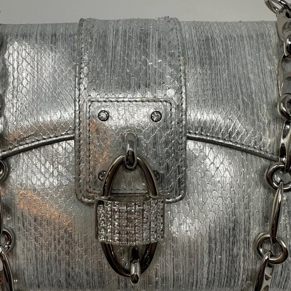 Ferragamo Snakeskin Metallic Silver Crystal Bag